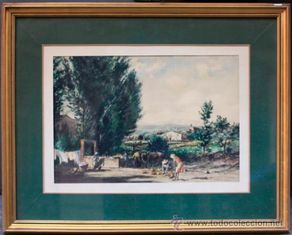 Arte: Joan Colom (Arenys de Mar, 1879-1969) Castell d'aro, 1942. Acuarela enmarcada 40x50cm. marco: 75x61